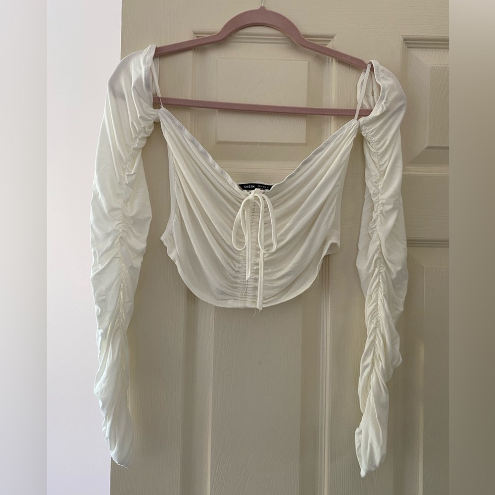 Ruched off the shoulder crop top